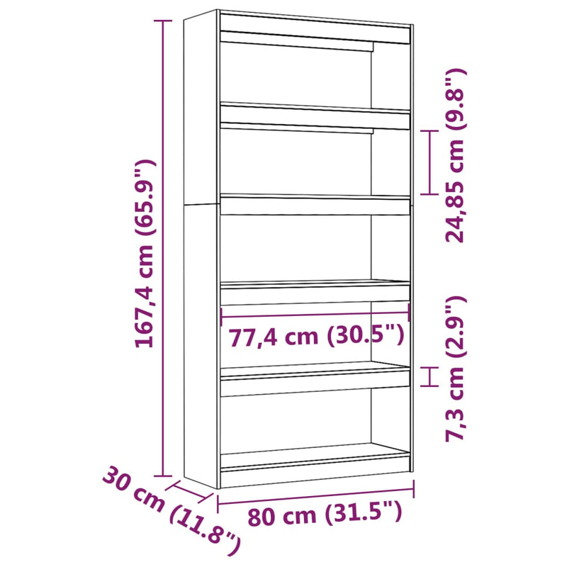 Bücherregal/Raumteiler Weiß 80x30x167,4 cm Massivholz Kiefer