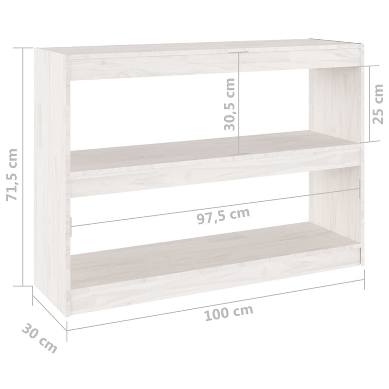 Bücherregal Raumteiler Weiß 100x30x71,5 cm Massivholz Kiefer