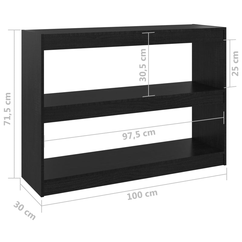 Bücherregal Raumteiler Schwarz 100x30x71,5 cm Massivholz Kiefer