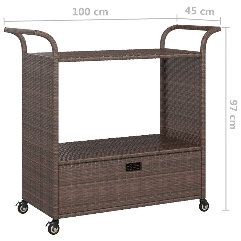 Barwagen mit Schublade Braun 100x45x97 cm Poly Rattan