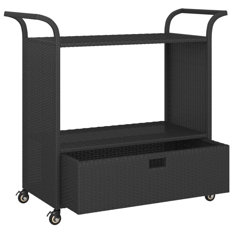 Barwagen mit Schublade Schwarz 100x45x97 cm Poly Rattan