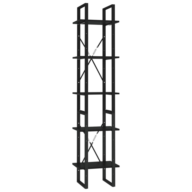 Bücherregal 5 Fächer Schwarz 40x30x175 cm Holzwerkstoff