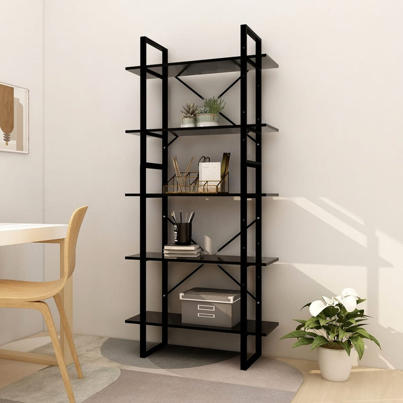 Bücherregal 5 Fächer Schwarz 80x30x175 cm Holzwerkstoff