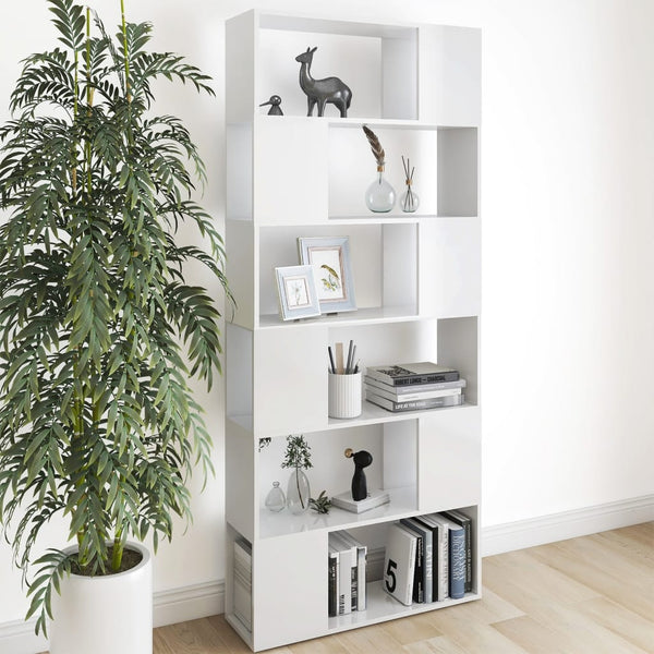 Bücherregal Raumteiler Hochglanz-Weiß 80x24x186cm Holzwerkstoff