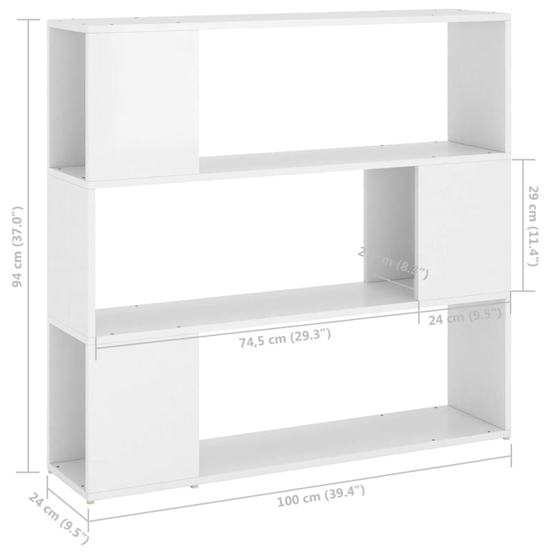 Bücherregal Raumteiler Hochglanz-Weiß 100x24x94 cm