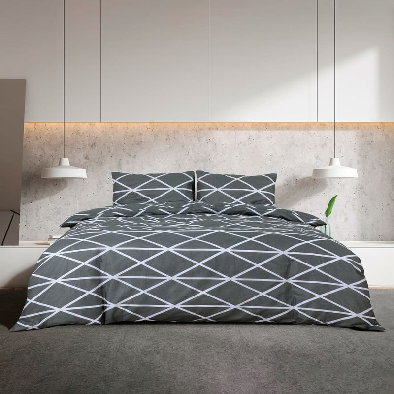 Bettwäsche-Set Grau 140X200 Cm Baumwolle Dunkelgrau Und Weiß