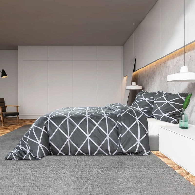 Bettwäsche-Set Grau 140X200 Cm Baumwolle Dunkelgrau Und Weiß