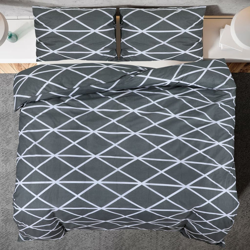 Bettwäsche-Set Grau 140X200 Cm Baumwolle Dunkelgrau Und Weiß