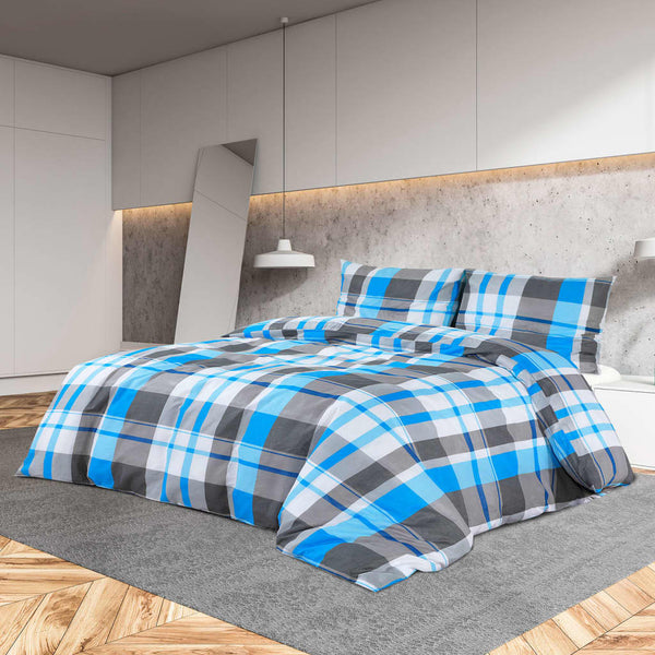 Bettwäsche-Set 260X240 Cm Baumwolle Blau Und Grau