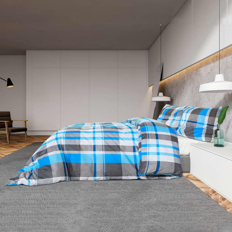 Bettwäsche-Set 135X200 Cm Baumwolle Blau Und Grau
