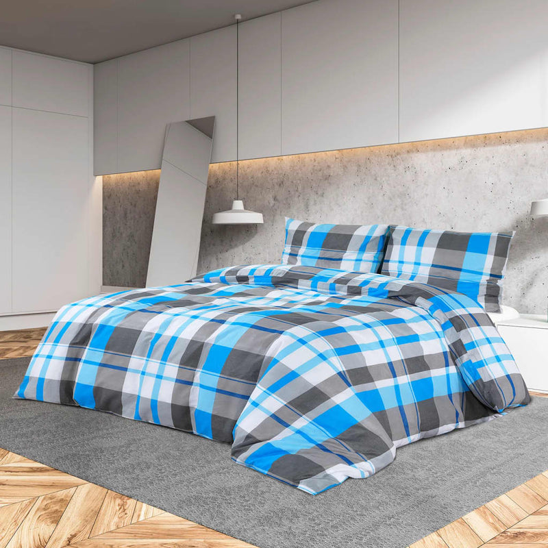Bettwäsche-Set 135X200 Cm Baumwolle Blau Und Grau