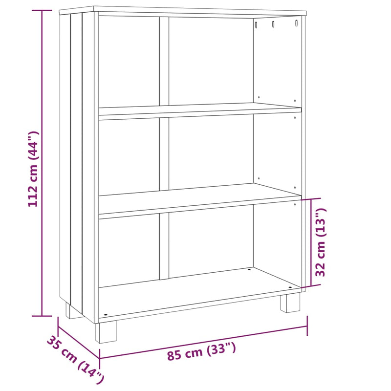 Bücherschrank HAMAR Hellgrau 85x35x112 cm Massivholz Kiefer