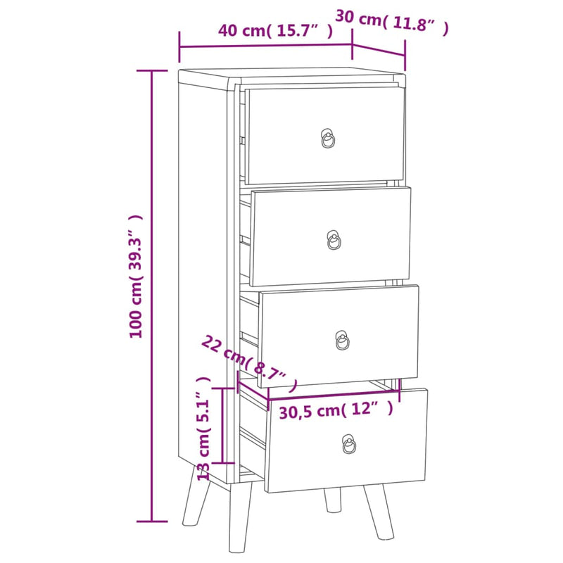 Kommode 40x30x100 cm Massivholz Teak