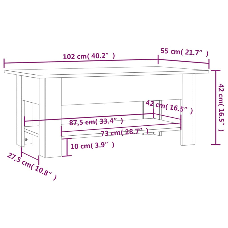 Couchtisch Sonoma-Eiche 102x55x42 cm Holzwerkstoff