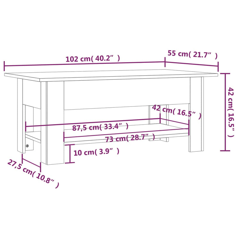 Couchtisch Grau Sonoma 102x55x42 cm Holzwerkstoff