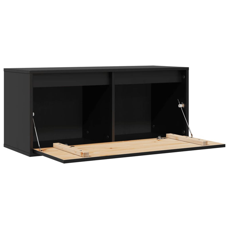 Wandschrank Schwarz 80x30x35 cm Massivholz Kiefer