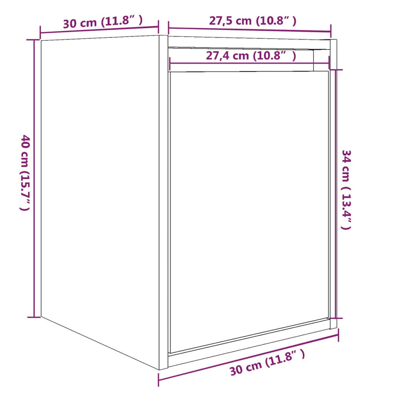 Wandschrank Schwarz 30x30x40 cm Massivholz Kiefer