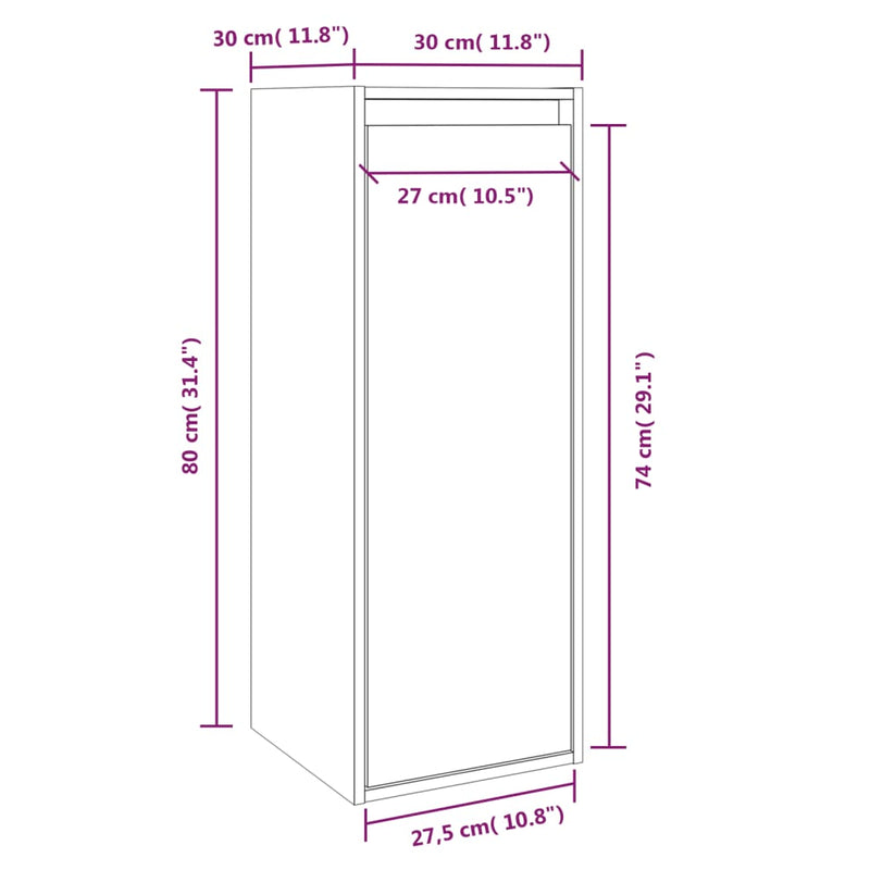 Wandschrank Weiß 30x30x80 cm Massivholz Kiefer