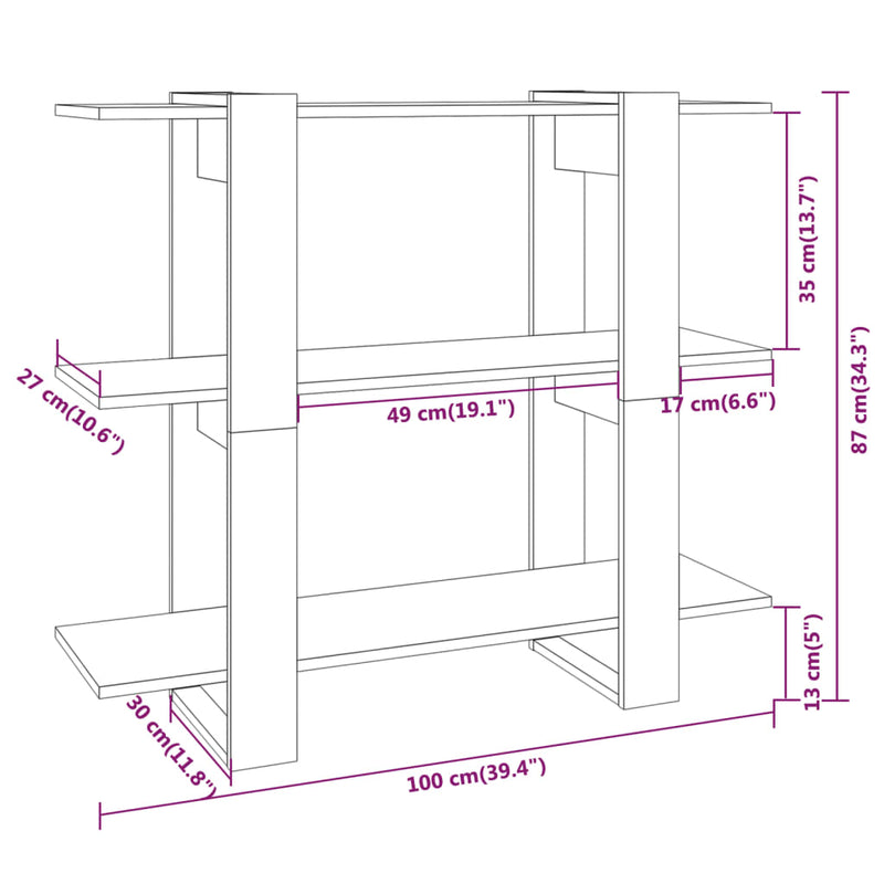 Bücherregal/Raumteiler Hochglanz-Weiß 100x30x87 cm