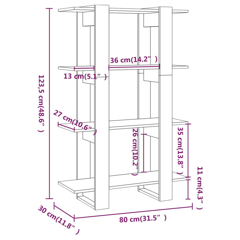 Bücherregal/Raumteiler Hochglanz-Weiß 80x30x123,5cm