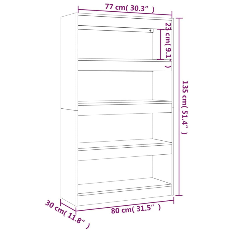 Bücherregal/Raumteiler Sonoma-Eiche 80x30x135 cm Holzwerkstoff