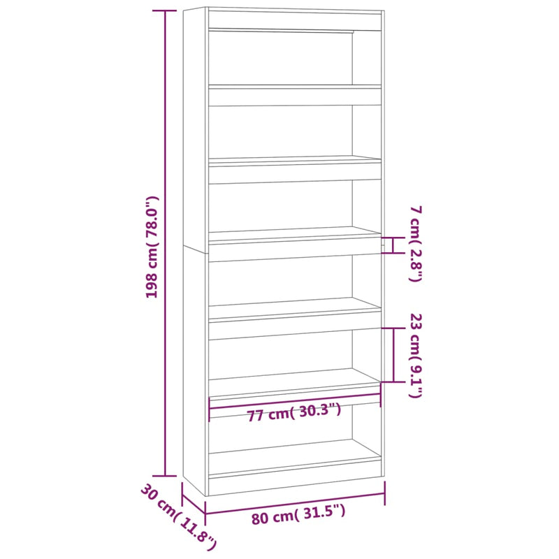 Bücherregal/Raumteiler Betongrau 80x30x198 cm Holzwerkstoff