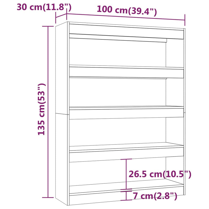 Bücherregal/Raumteiler Weiß 100x30x135 cm