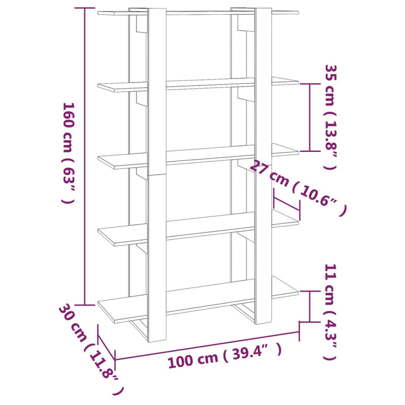 Bücherregal/Raumteiler Grau Sonoma 100×30×160 cm