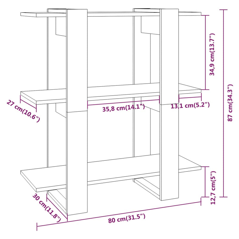 Bücherregal/Raumteiler Räuchereiche 80x30x87 cm