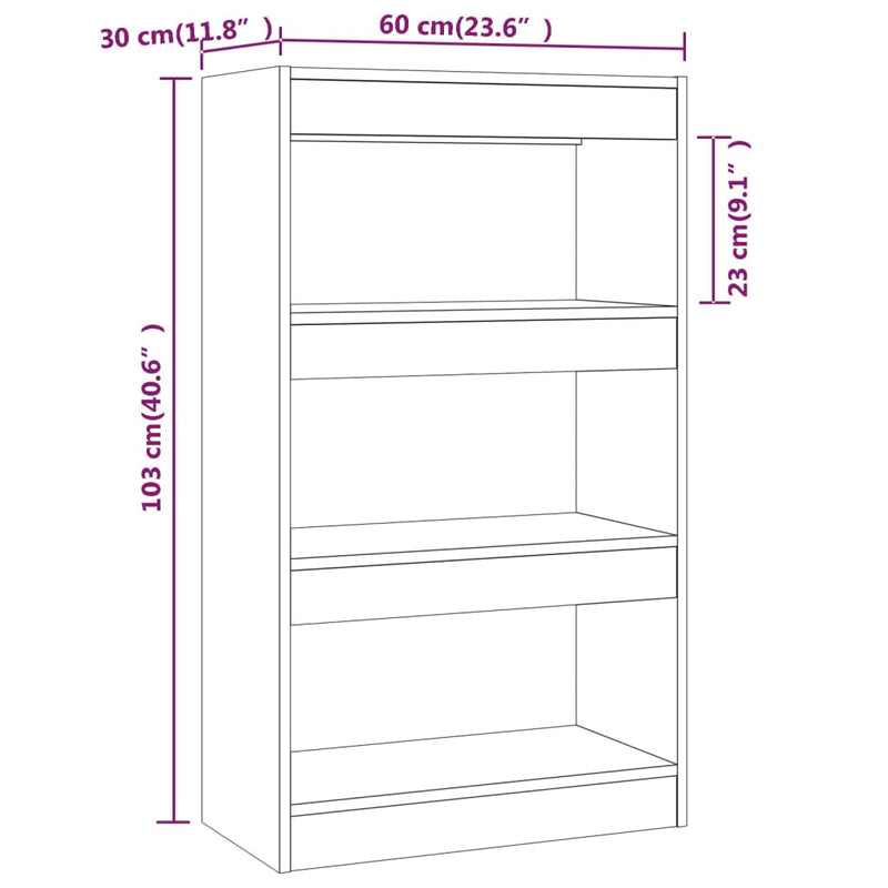 Bücherregal/Raumteiler Grau Sonoma 60x30x103 cm Holzwerkstoff