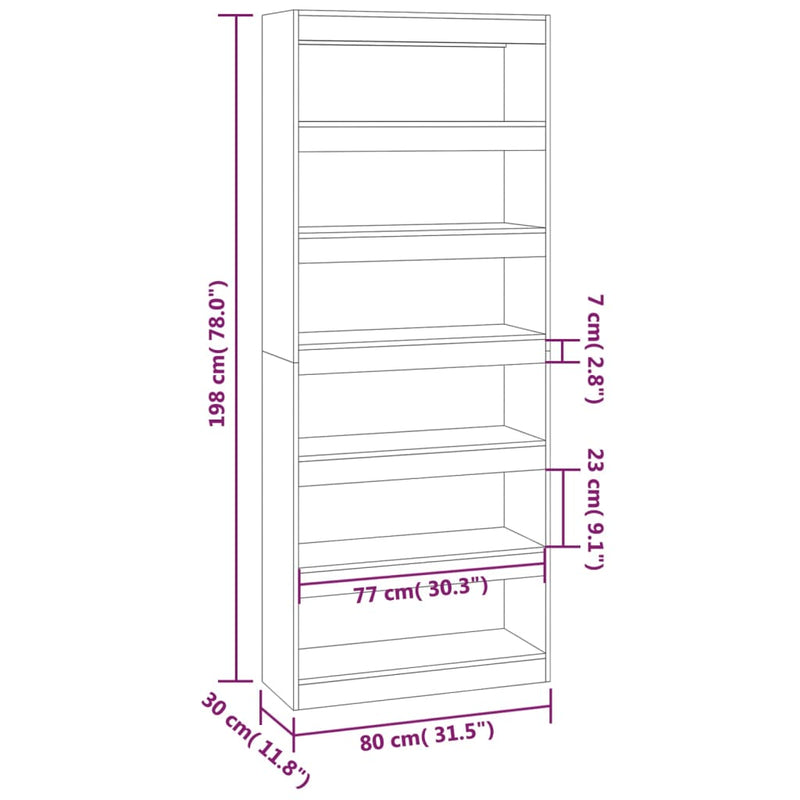 Bücherregal/Raumteiler Räuchereiche 80x30x198 cm Holzwerkstoff