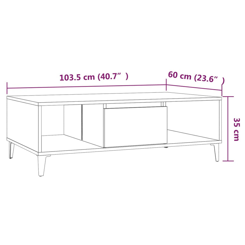 Couchtisch Braun Eichen-Optik 103,5x60x35 cm Holzwerkstoff