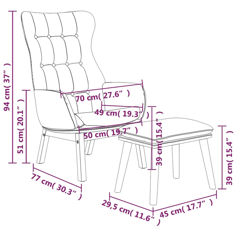 Relaxsessel mit Hocker Hellgrau Stoff