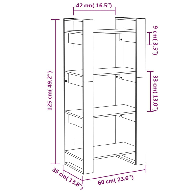 Bücherregal/Raumteiler 60x35x125 cm Massivholz