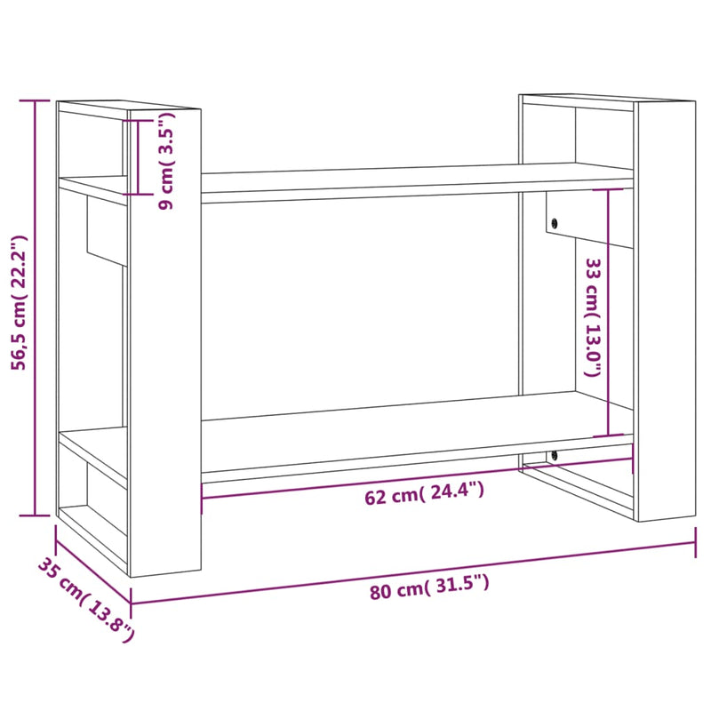 Bücherregal/Raumteiler Schwarz 80x35x56,5 cm Massivholz Kiefer