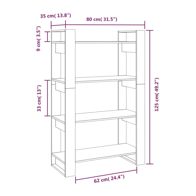 Bücherregal/Raumteiler Honigbraun 80x35x125 cm Massivholz