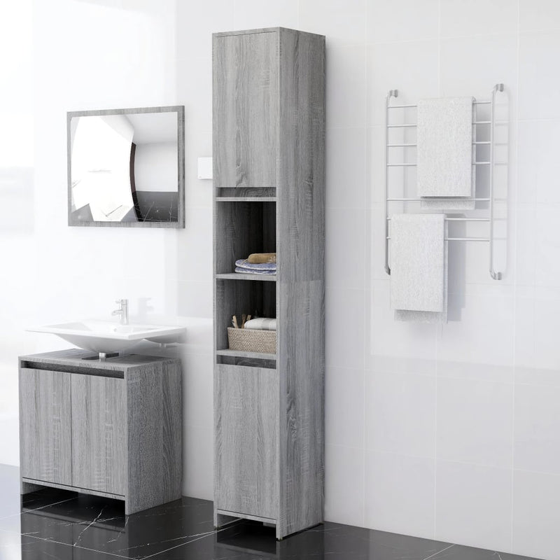 Badezimmerschrank Grau Sonoma 30x30x183,5 cm Holzwerkstoff