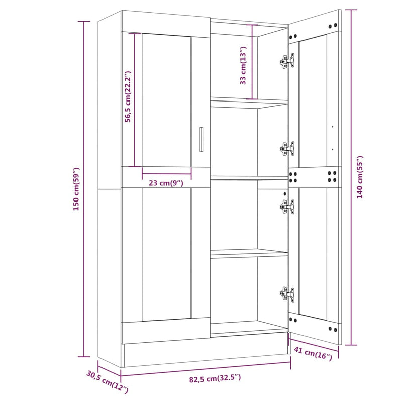 Vitrinenschrank Braun Eiche-Optik 82,5x30,5x150cm Holzwerkstoff