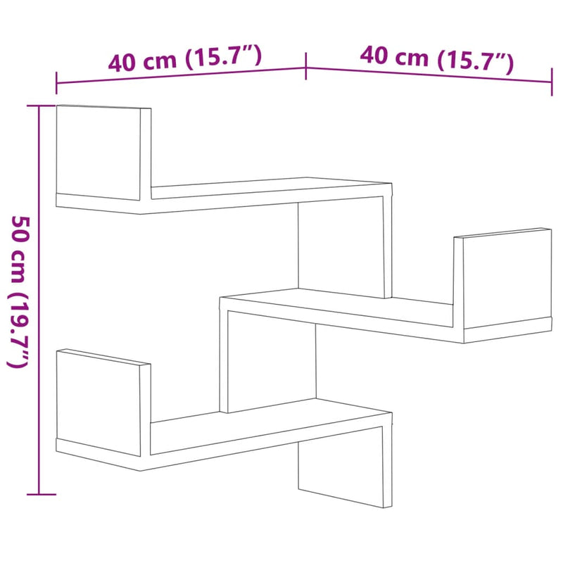 Wand-Eckregale 2 Stk. Braun Eiche 40x40x50 cm Holzwerkstoff