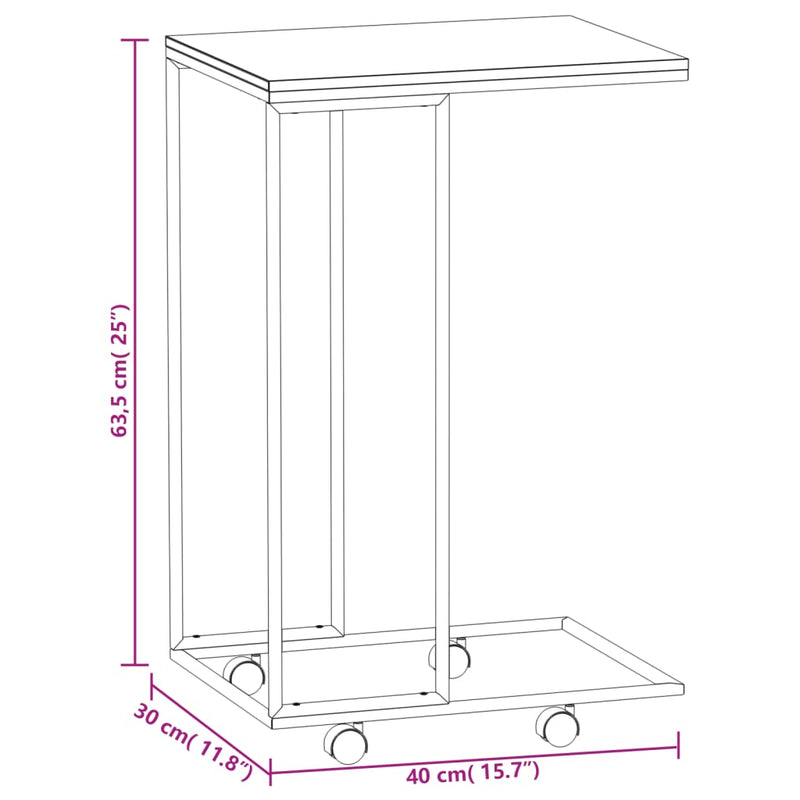 Beistelltisch mit Rollen Schwarz 40x30x63,5 cm Holzwerkstoff