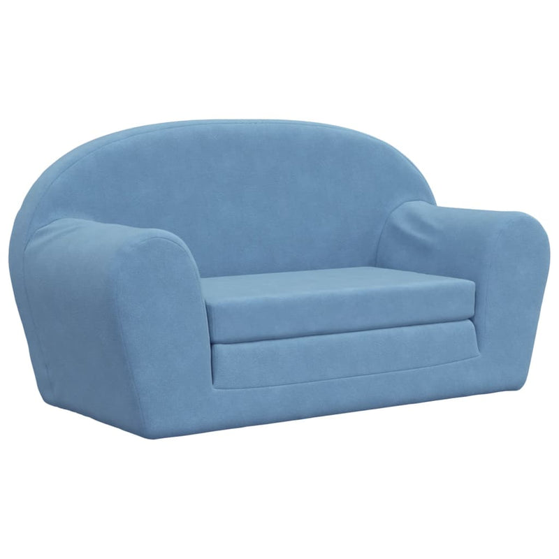 2-Sitzer Kindersofa mit Schlaffunktion Blau Weicher Plüsch