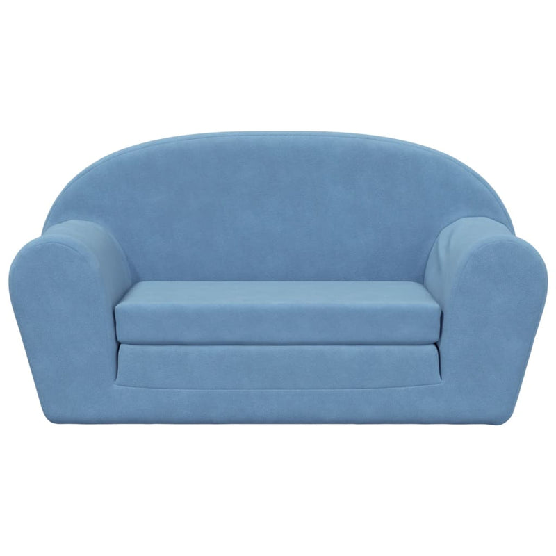 2-Sitzer Kindersofa mit Schlaffunktion Blau Weicher Plüsch