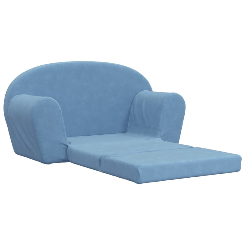 2-Sitzer Kindersofa mit Schlaffunktion Blau Weicher Plüsch