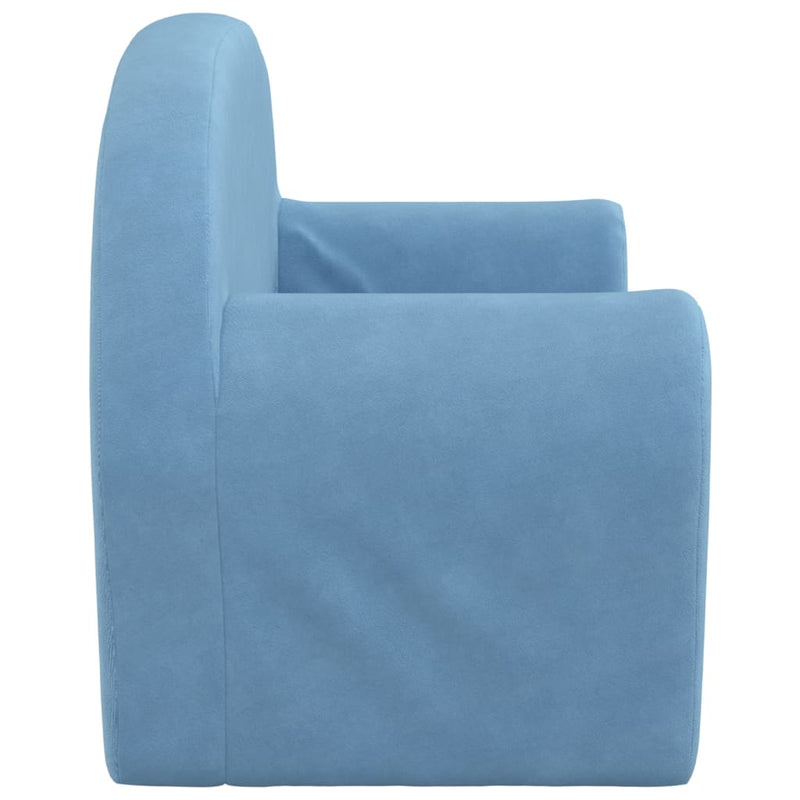 2-Sitzer Kindersofa mit Schlaffunktion Blau Weicher Plüsch