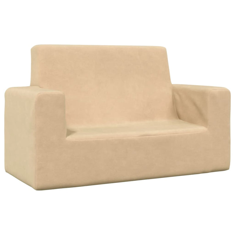 Kindersofa 2-Sitzer Creme Weich Plüsch