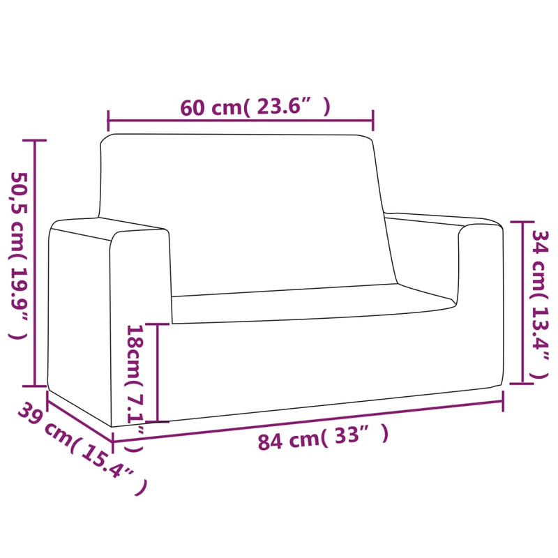 Kindersofa 2-Sitzer Creme Weich Plüsch