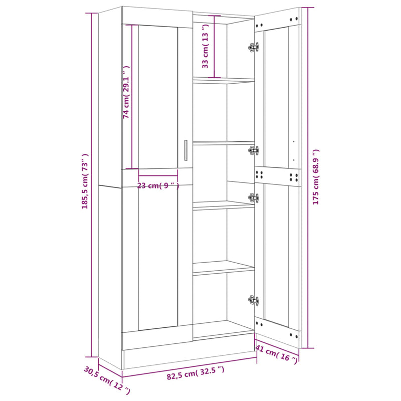 Vitrinenschrank Räuchereiche 82,5x30,5x185,5 cm Holzwerkstoff