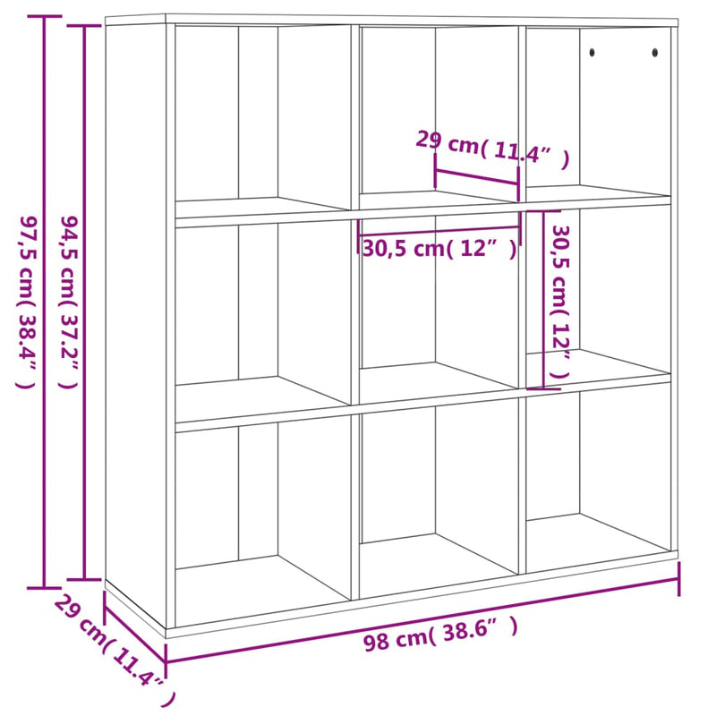 Bücherschrank Grau Sonoma-Eiche 98x29x97,5 cm