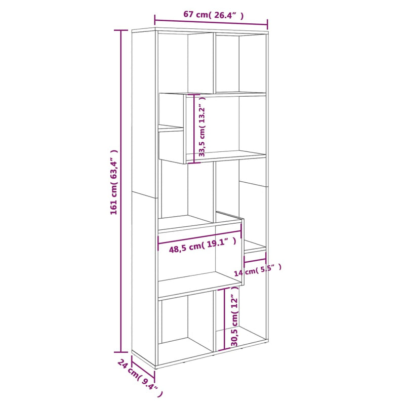 Bücherregal Räuchereiche 67x24x161 cm Holzwerkstoff