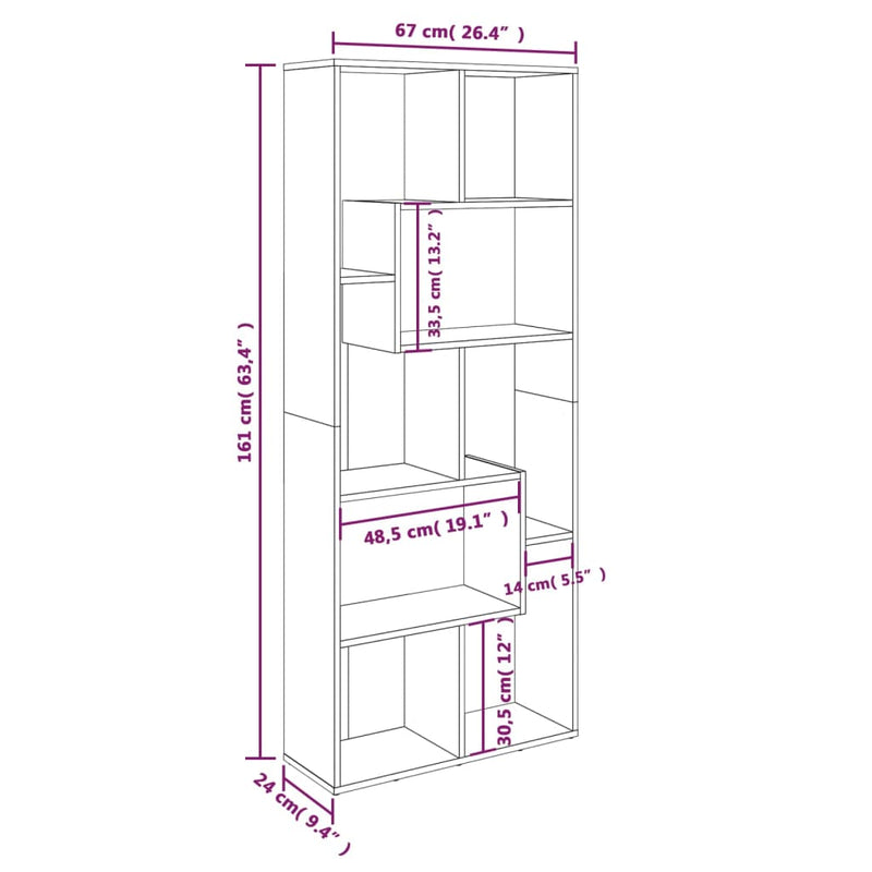 Bücherregal Grau Sonoma 67x24x161 cm Holzwerkstoff